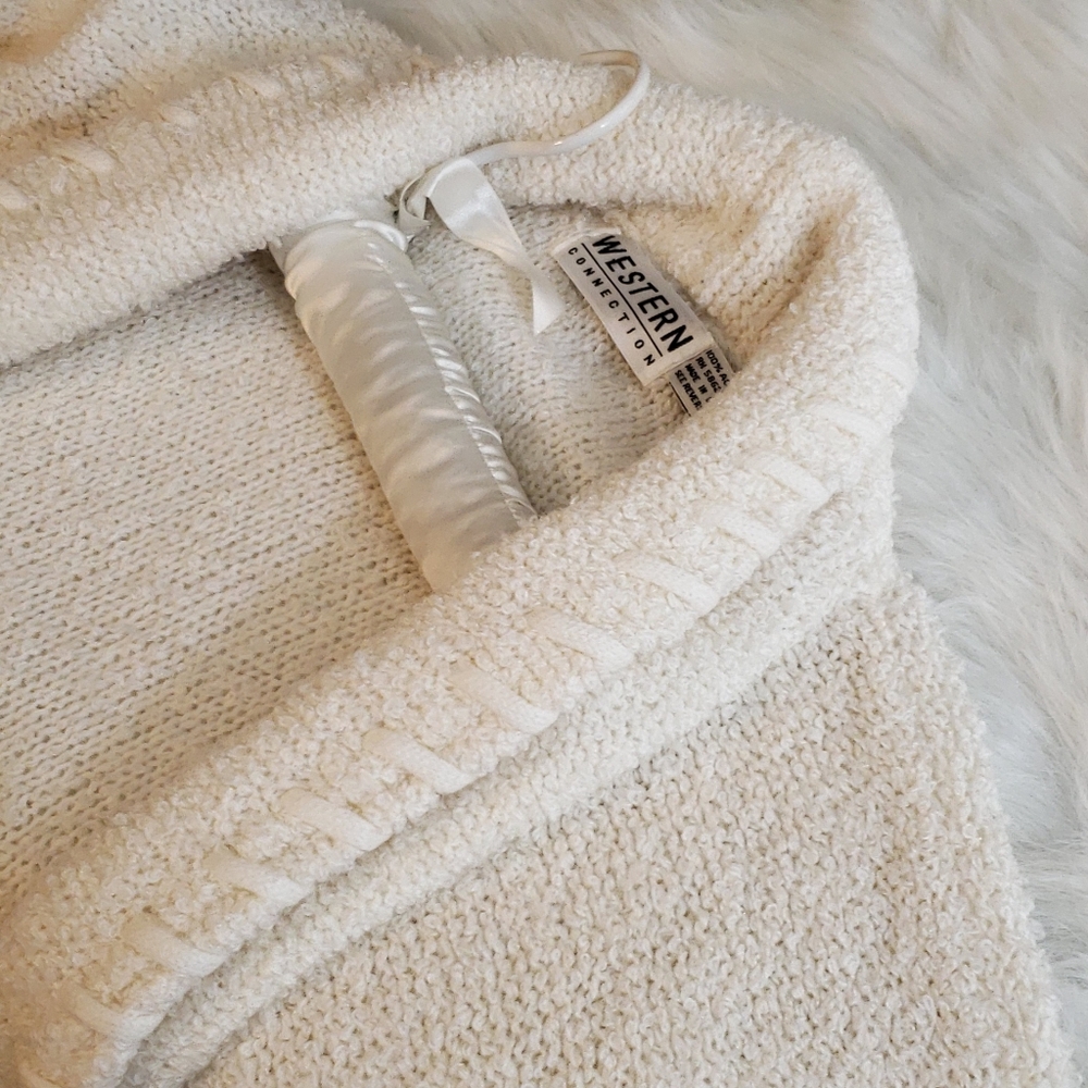 Western Connection Vintage Chunky Knit Open Oversized Cardigan Sweater Off-White - Picture 9 of 11